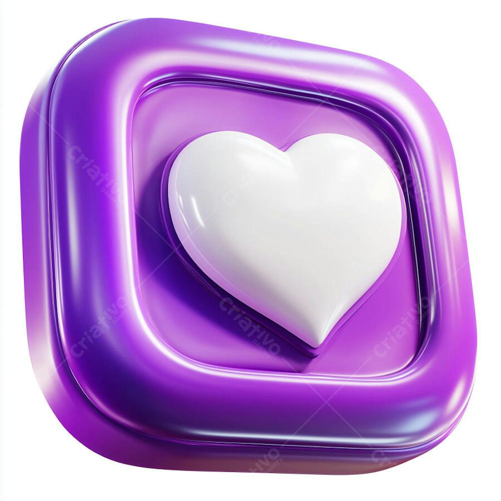 Um ícone roxo com coração branco em 3D