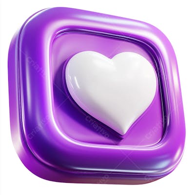 Um ícone roxo com coração branco em 3D