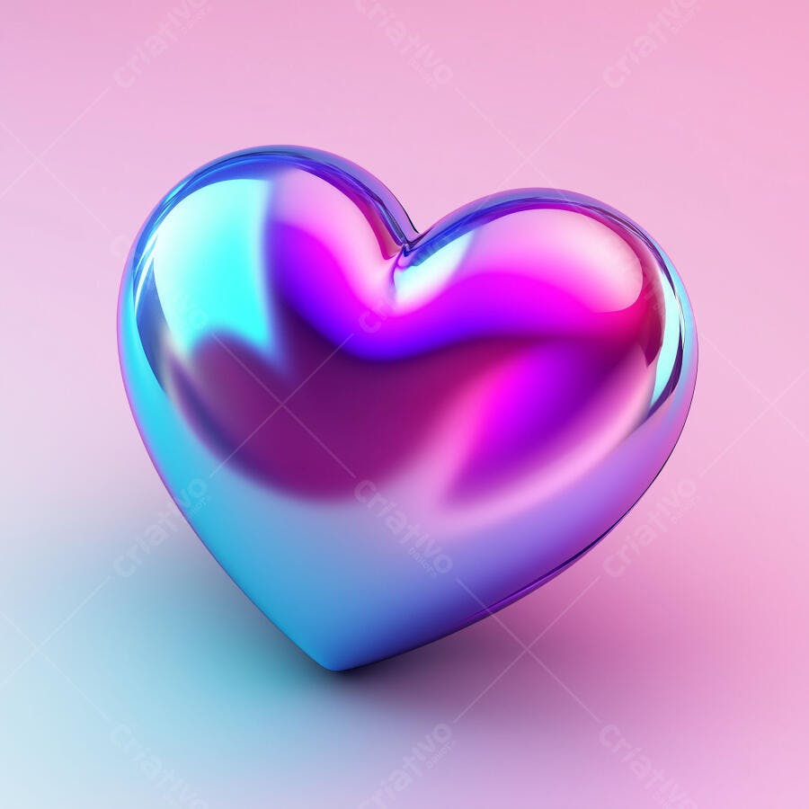 Coração holográfico azul e rosa