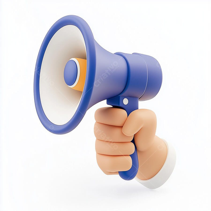 Mão segurando megafone azul claro