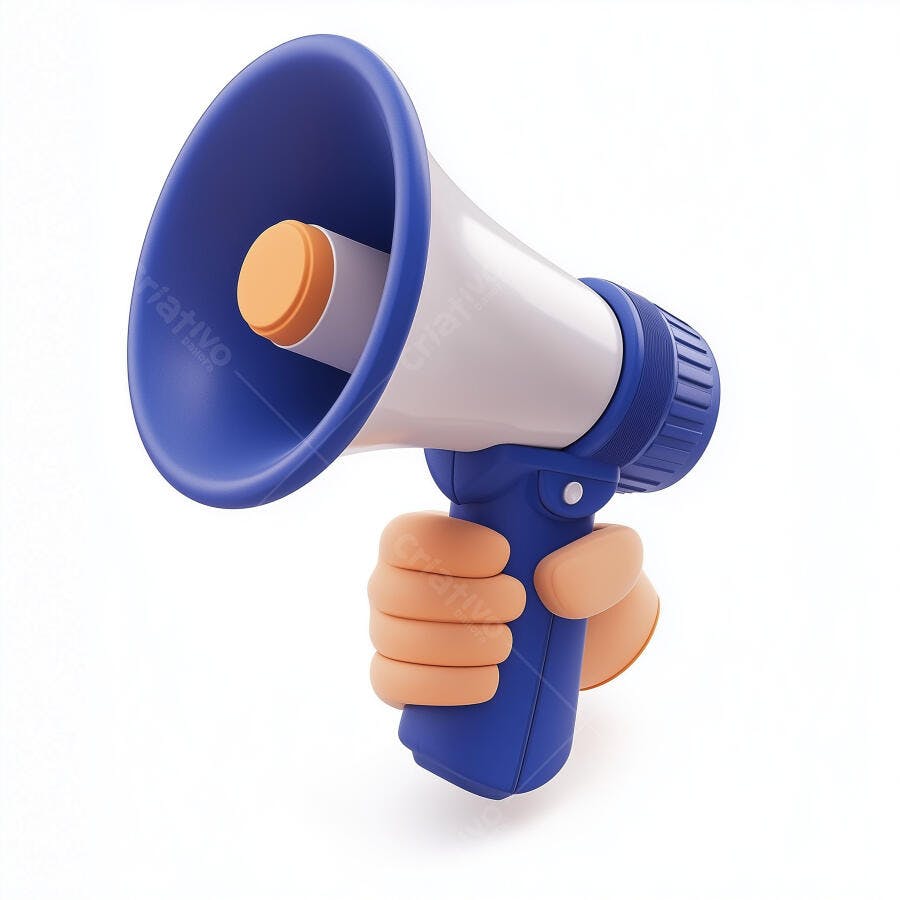Megafone azul e branco em mãos
