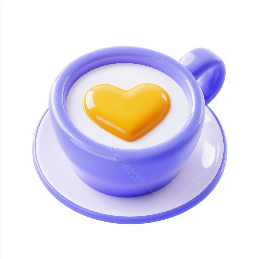 Caneca roxa com desenho de coração amarelo