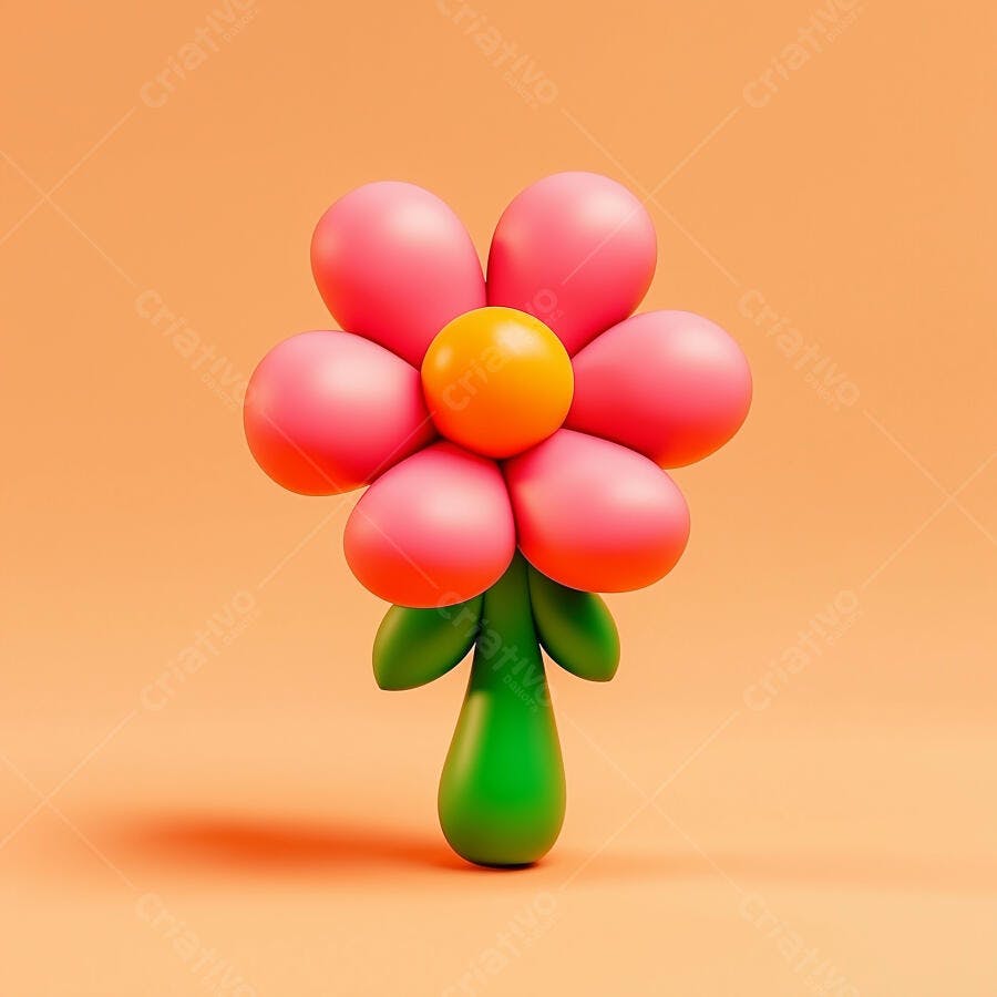 Flor rosa e laranja estilo 3D