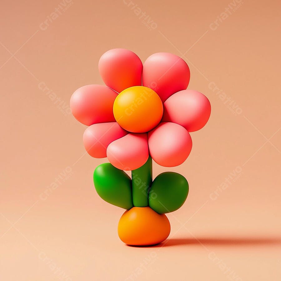 Flor estilizada rosa e laranja fundo bege