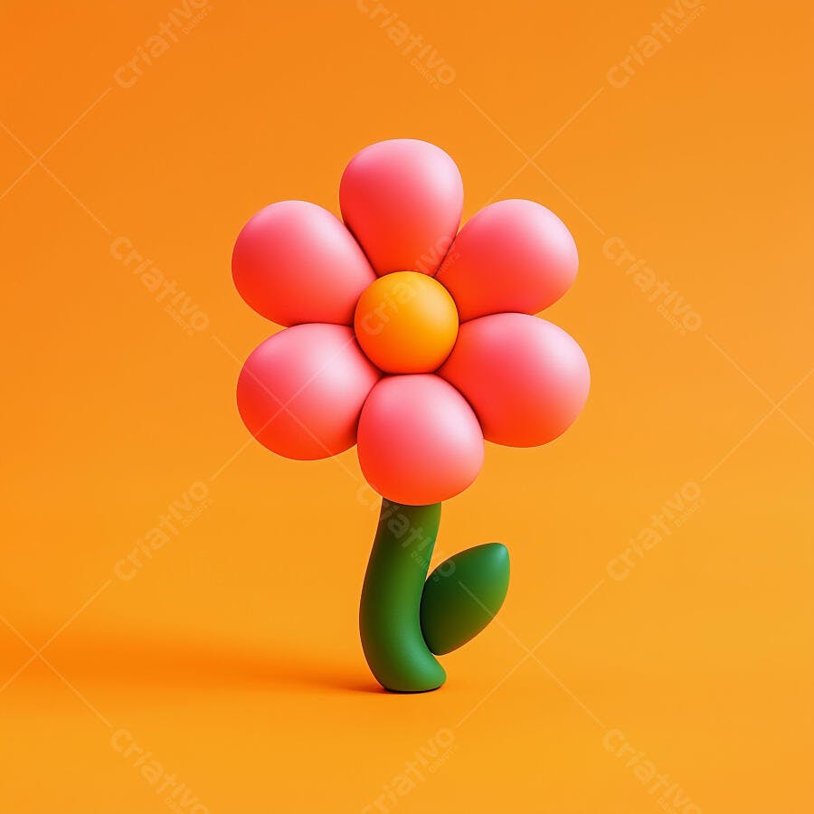 Flor 3D rosa e laranja fundo alaranjado