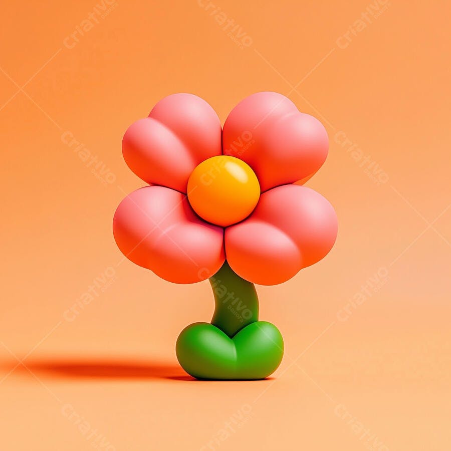 Flor 3D rosa e laranja fundo alaranjado