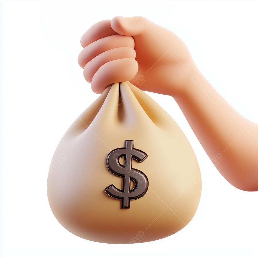 Mão segurando saco de dinheiro dólar