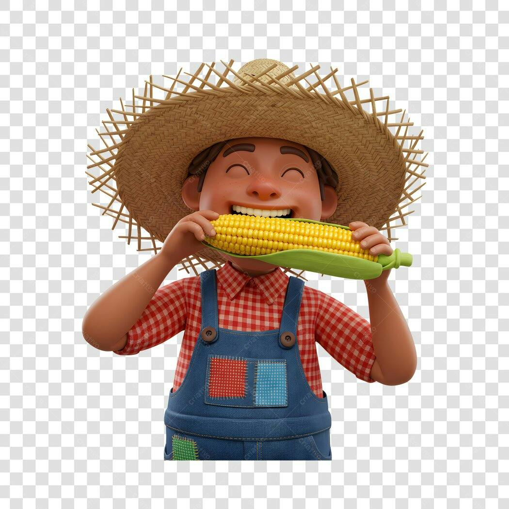 Ilustração Agricultor comendo Milho PNG com fundo transparente