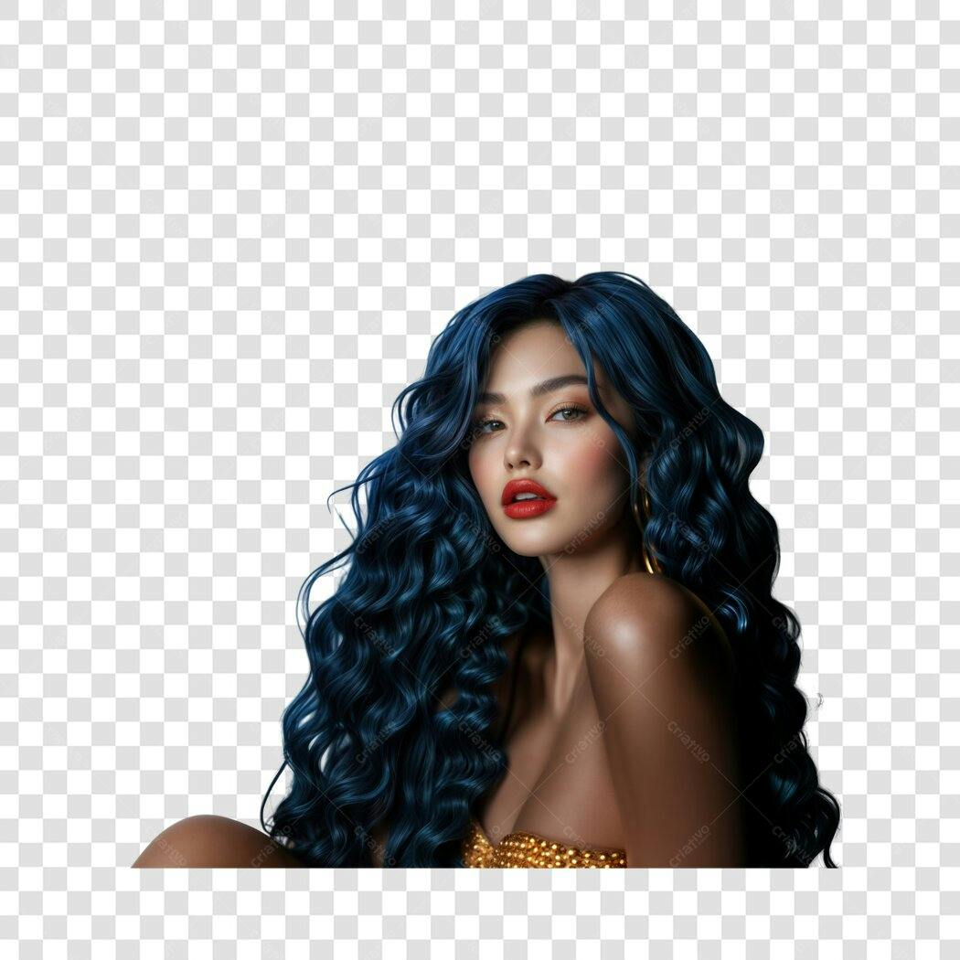 Avatar PNG com fundo transparente Modelo Mulher Cabelo Azul
