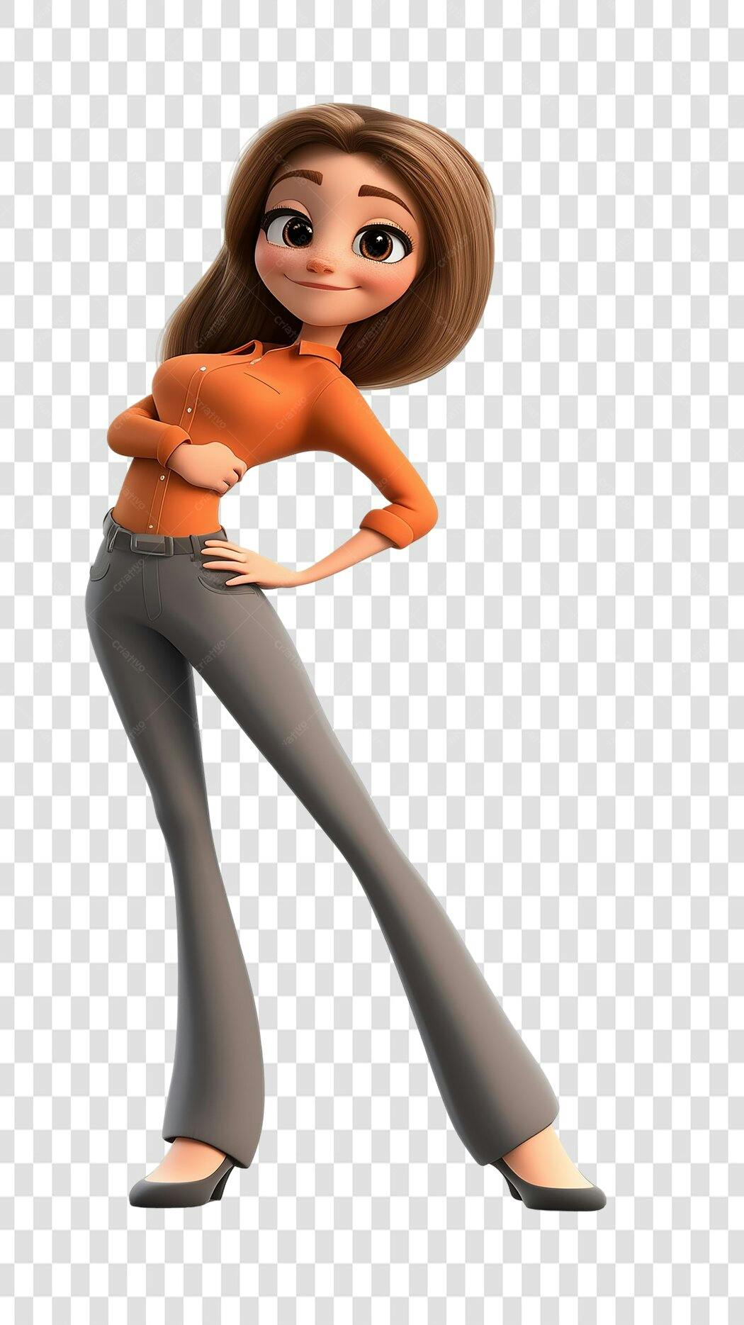 Avatar PNG mulher estilosa laranja e cinza com fundo transparente