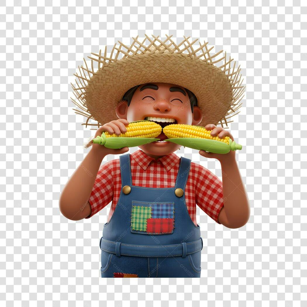Ilustração Agricultor comendo milho PNG com fundo transparente