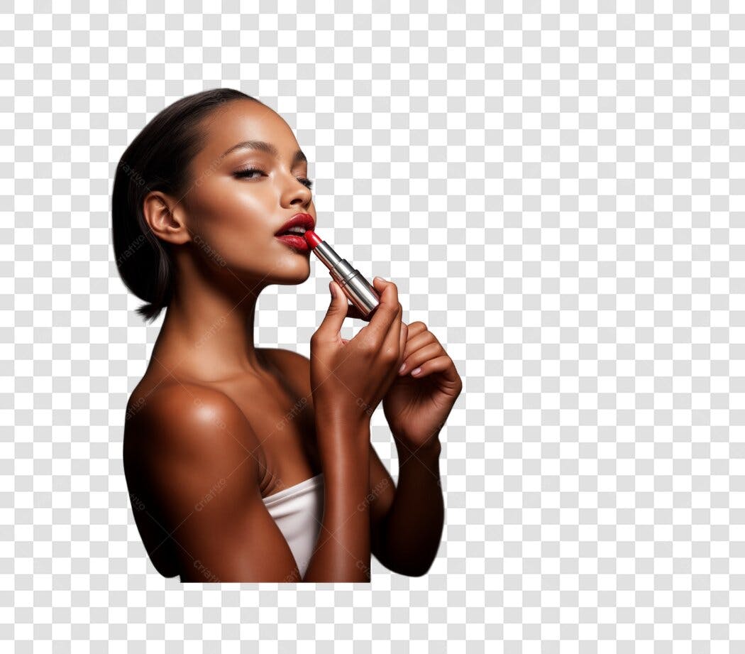 Imagem PNG mulher negra batom vermelho fundo transparente