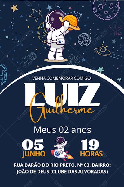 Convite de Aniversário Infantil Tema Astronauta Canva