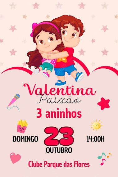 Convite de Aniversário Infantil Tema Maria Clara e JP Canva