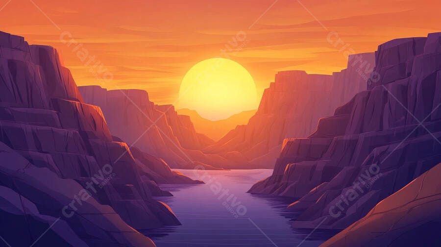 Pôr do sol laranja em cânion rochoso