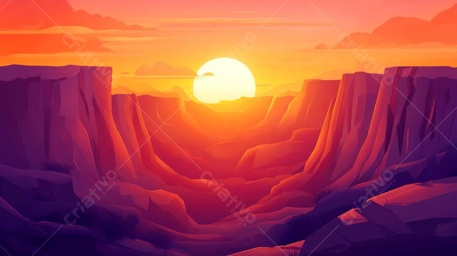 Pôr do sol em cânion rochoso