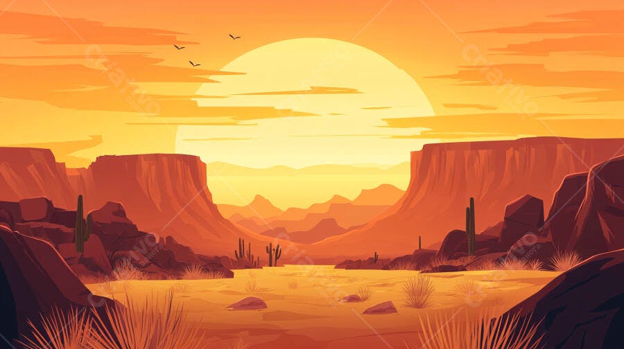 Paisagem desértica ao pôr do sol