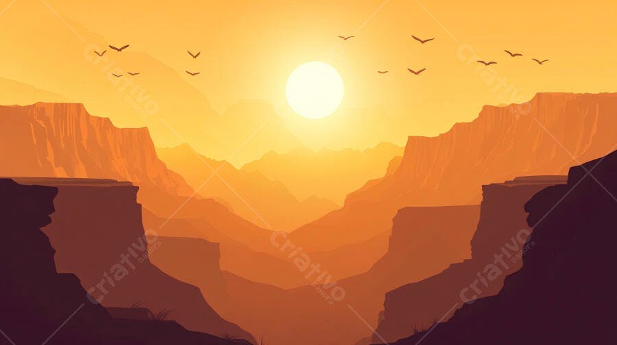 Pôr do sol alaranjado sobre cânion