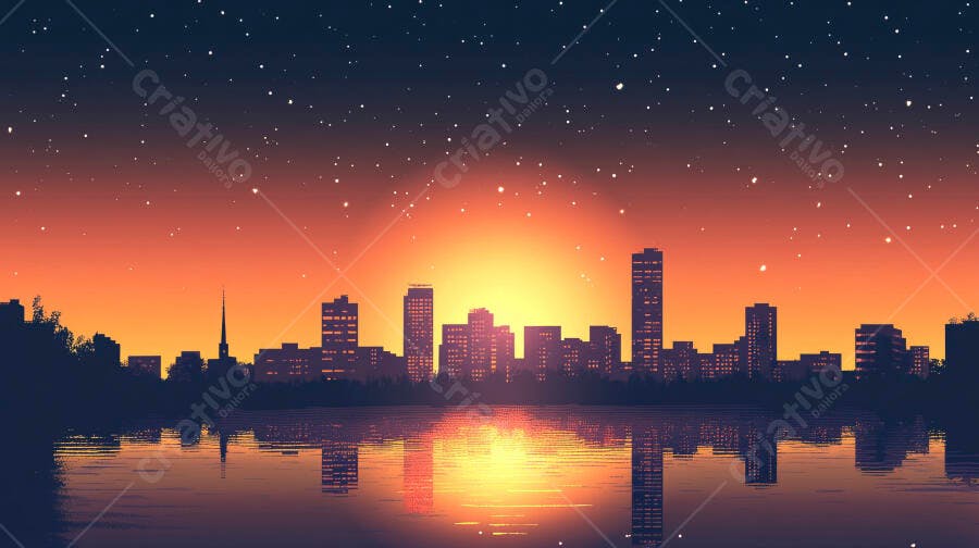 Silhueta cidade pôr do sol laranja