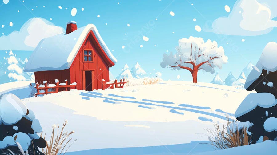 Casa Vermelha Nevado Inverno Paisagem