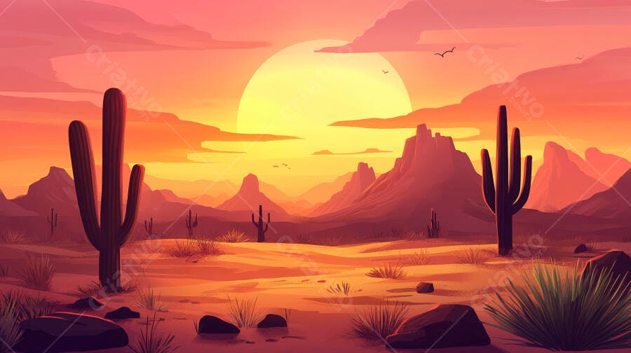 Paisagem desértica ao pôr do sol