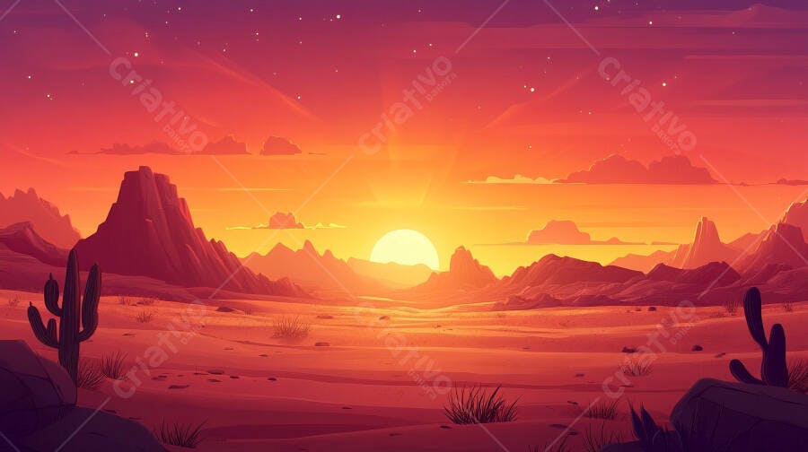 Pôr do sol alaranjado no deserto