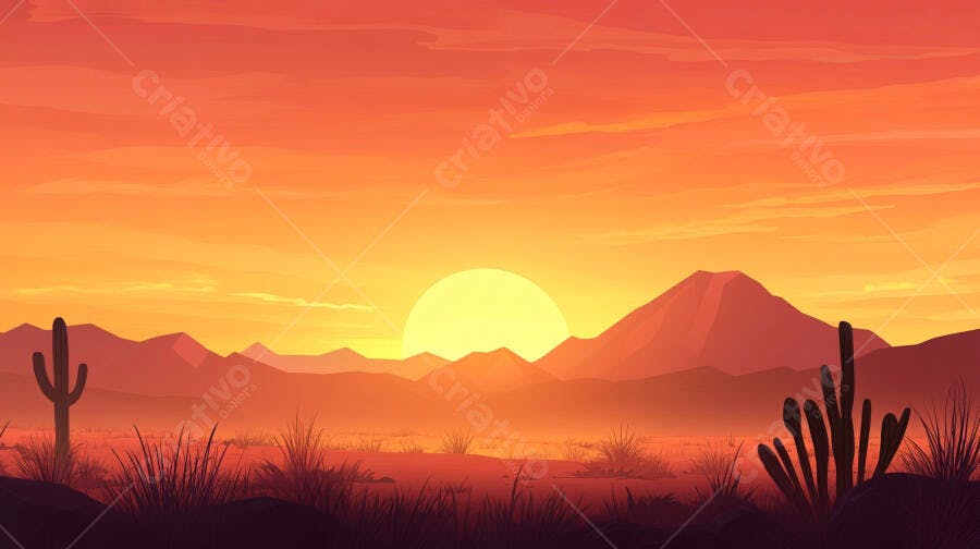 Pôr do sol alaranjado em deserto montanhoso