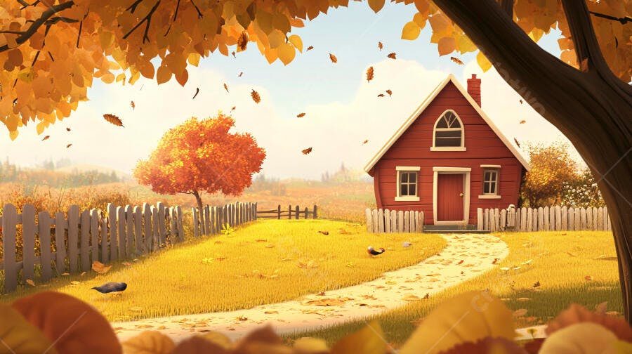 Casa vermelha outono paisagem encantadora