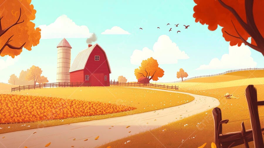Paisagem Outonal com Celeiro Vermelho