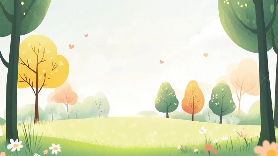 Paisagem primaveril com árvores coloridas