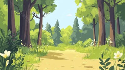 Ilustração Digital de Floresta Verdejante na Primavera com Luz Solar Filtrada