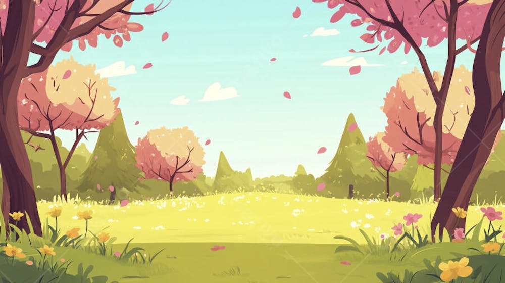Ilustração Digital de Floresta Verdejante na Primavera com Luz Solar Filtrada