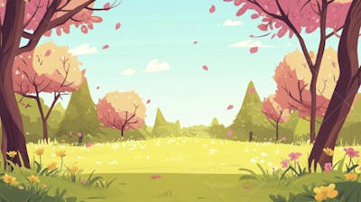 Ilustração Digital de Floresta Verdejante na Primavera com Luz Solar Filtrada