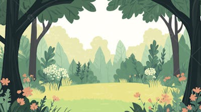 Ilustração Digital de Floresta Verdejante na Primavera com Luz Solar Filtrada