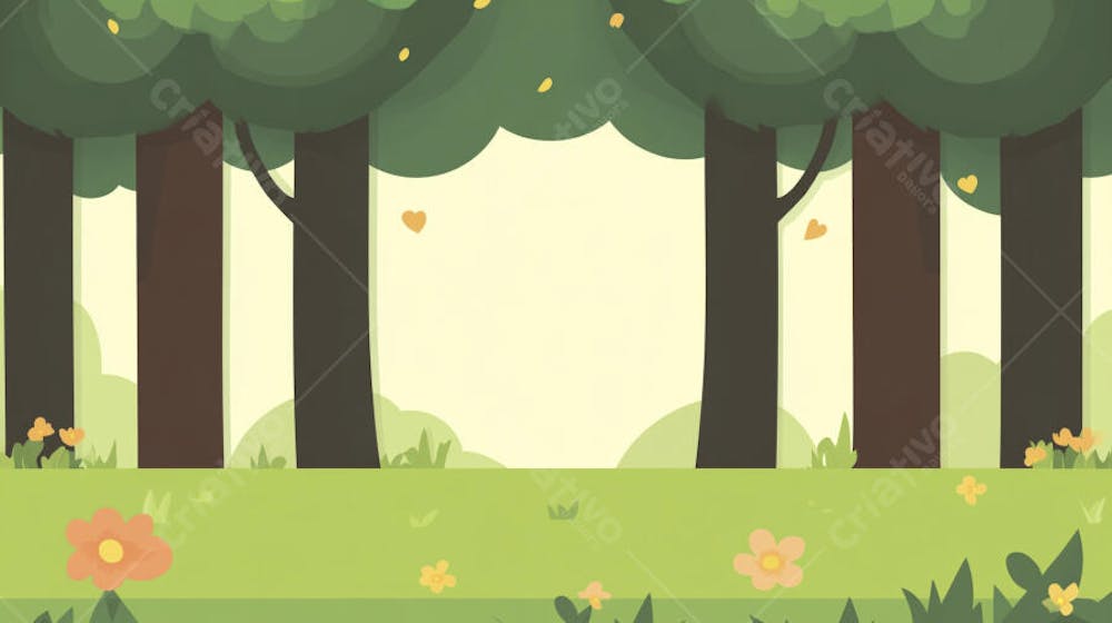 Ilustração Digital de Floresta Verdejante na Primavera com Luz Solar Filtrada
