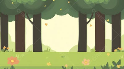Ilustração Digital de Floresta Verdejante na Primavera com Luz Solar Filtrada