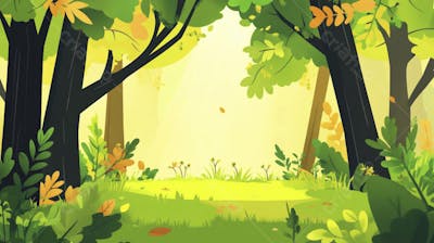 Ilustração Digital de Floresta Verdejante na Primavera com Luz Solar Filtrada