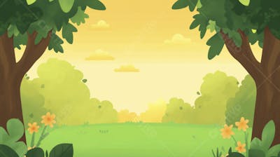 Ilustração Digital de Floresta Verdejante na Primavera com Luz Solar Filtrada