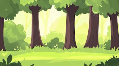 Ilustração Digital de Floresta Verdejante na Primavera com Luz Solar Filtrada