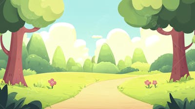 Ilustração Digital de Floresta Verdejante na Primavera com Luz Solar Filtrada
