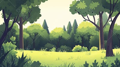 Ilustração Digital de Floresta Verdejante na Primavera com Luz Solar Filtrada