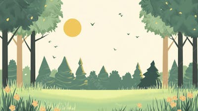 Ilustração Digital de Floresta Verdejante na Primavera com Luz Solar Filtrada