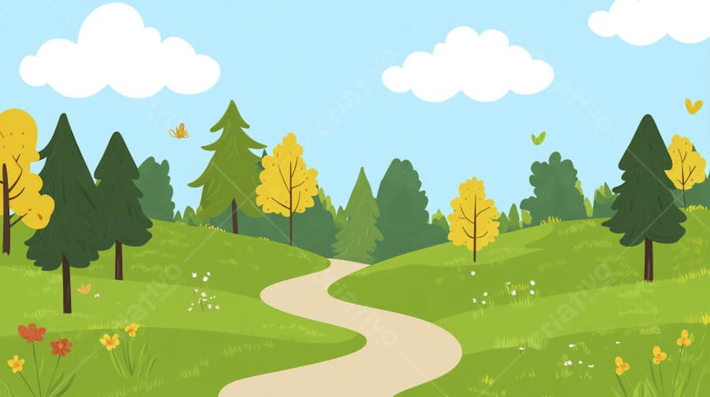 Ilustração Digital de Floresta Verdejante na Primavera com Luz Solar Filtrada