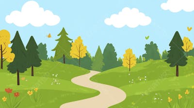 Ilustração Digital de Floresta Verdejante na Primavera com Luz Solar Filtrada