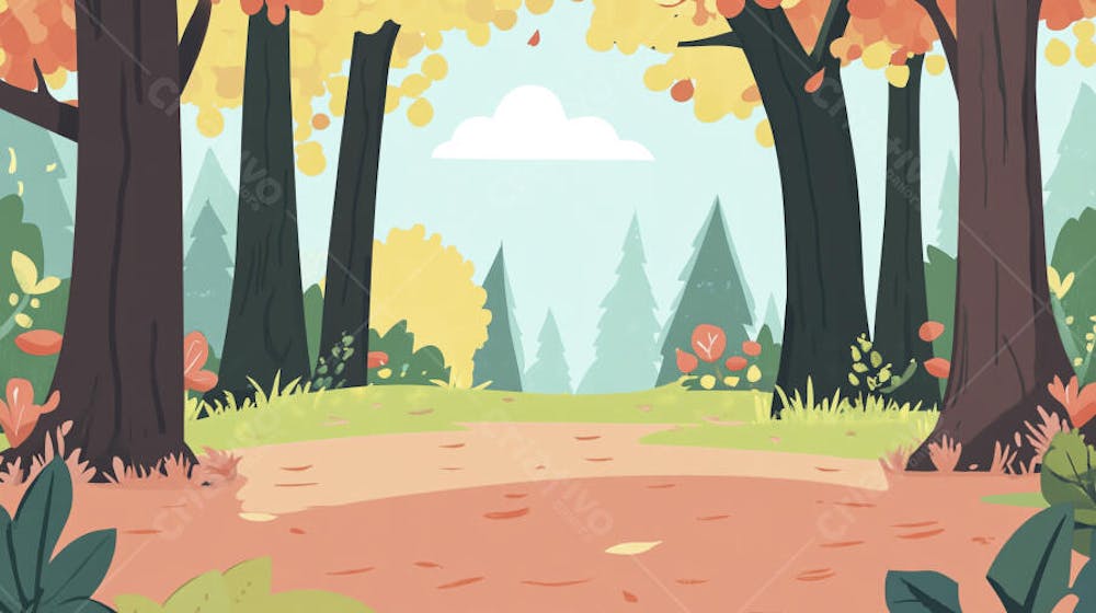 Ilustração Digital de Floresta Verdejante na Primavera com Luz Solar Filtrada