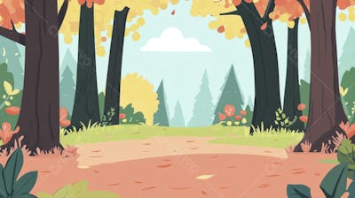 Ilustração Digital de Floresta Verdejante na Primavera com Luz Solar Filtrada