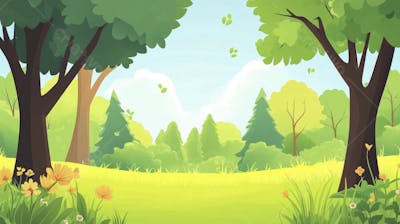 Ilustração Digital de Floresta Verdejante na Primavera com Luz Solar Filtrada