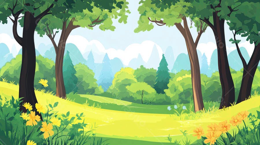 Paisagem primaveril com flores amarelas