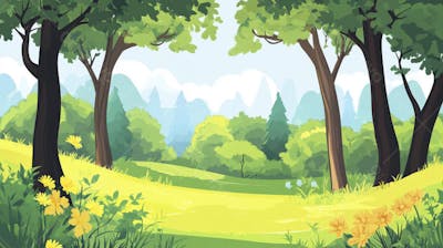 Ilustração Digital de Floresta Verdejante na Primavera com Luz Solar Filtrada