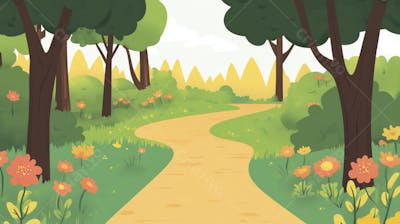Ilustração Digital de Floresta Verdejante na Primavera com Luz Solar Filtrada